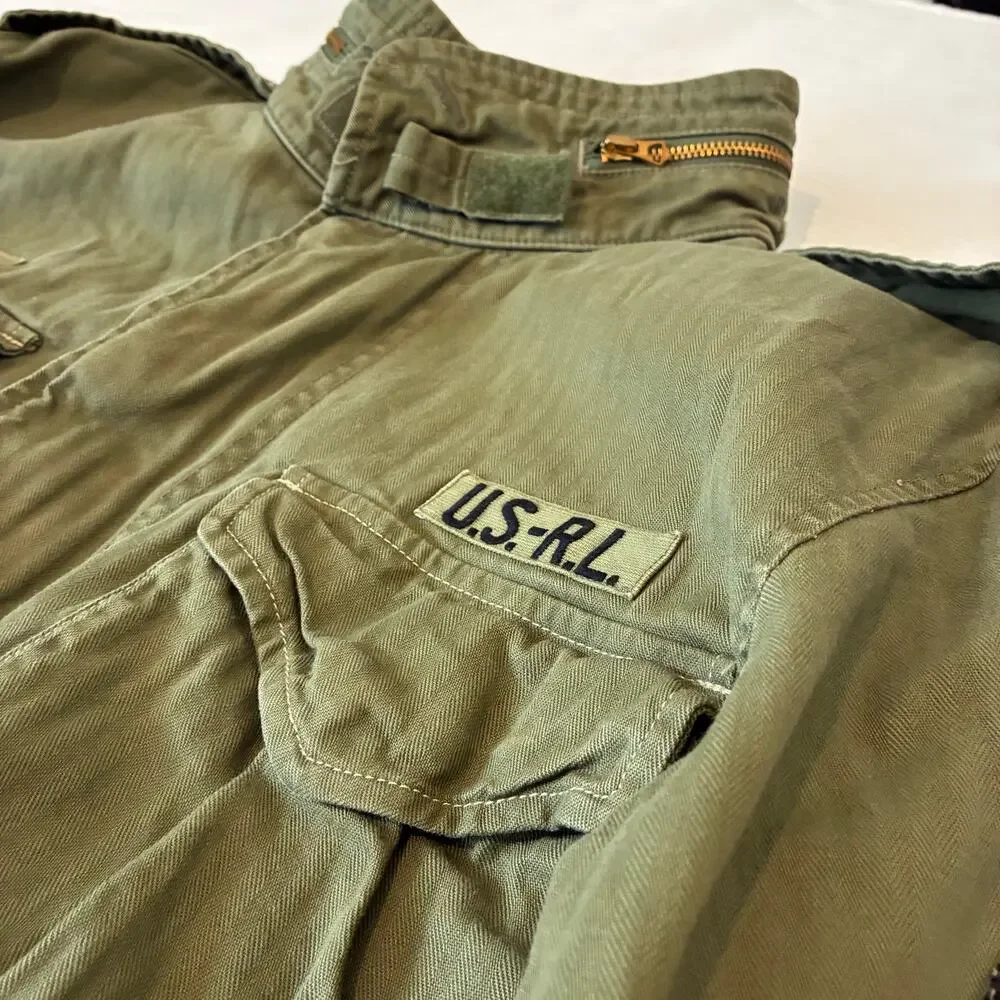 Polo Ralph Lauren M-65 Cotton Herringbone Field Jacket Mens XL Olive Drab